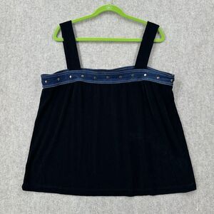 Vikki Vi Slinky Top 2X Spandex‎ Sleeveless Stretchy Travel Denim Studded Trim